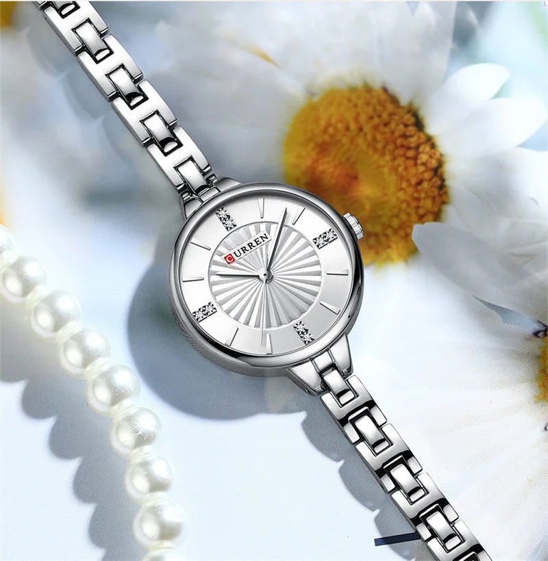 Stainless Steel Rhinestone Bracelet Watch for Women