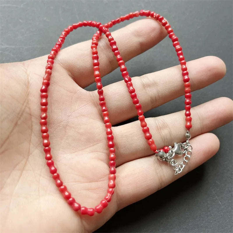 Sterling Silver Bamboo Bone Red Coral Jewelry Set for Women