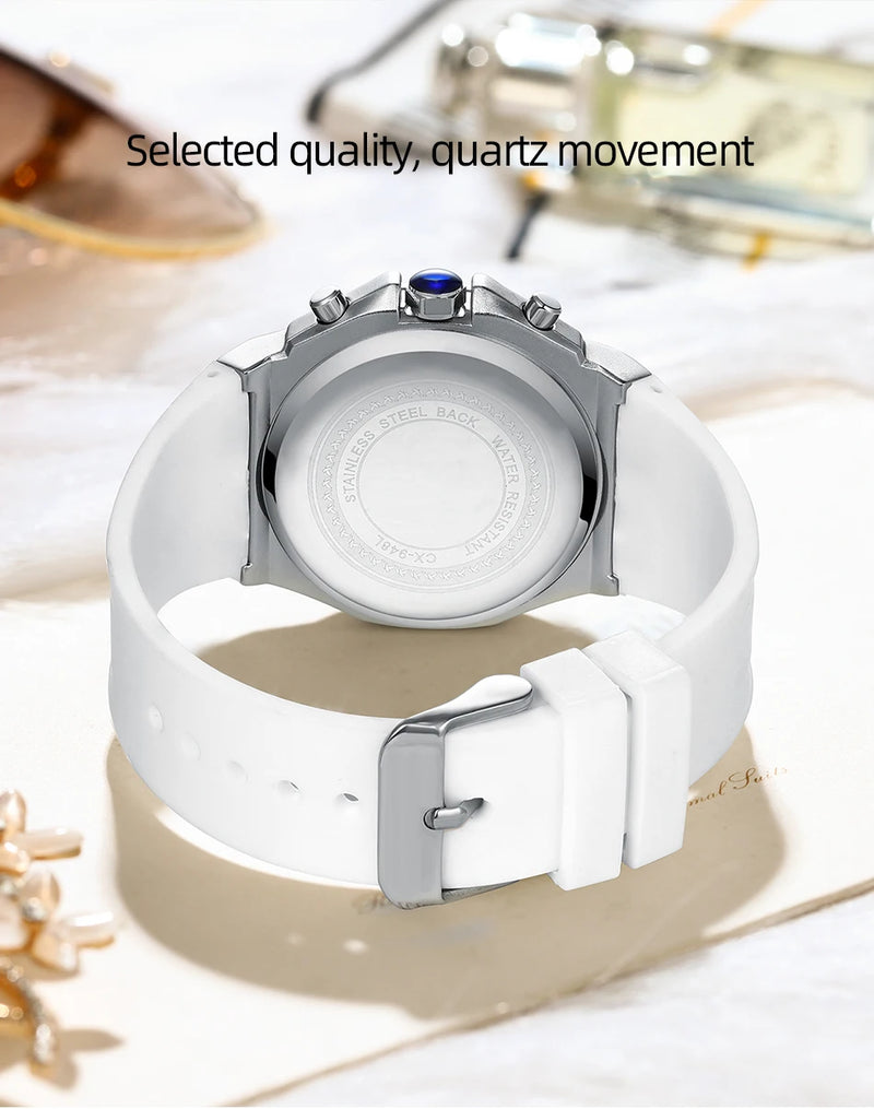 Silicone Quartz Moonlight Phase Timing Calendar Watch for Women