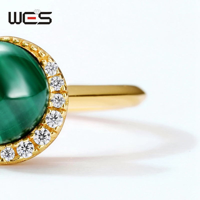 Sterling Silver Malachite Zircon Adjustable Ring for Women