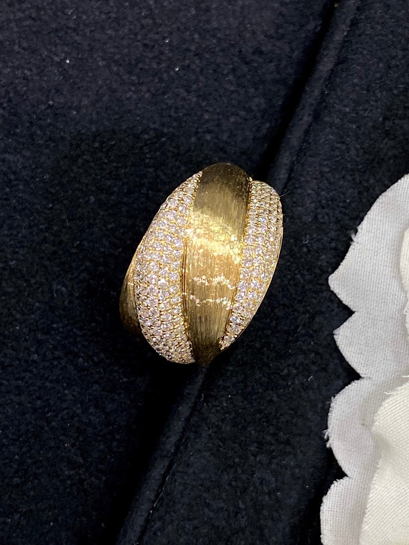18K Yellow Gold Real Natural Diamond Napoleon Wide Tie Shape Ring for Women