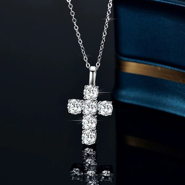 S925 Sterling Silver Real Moissanite Cross Pendant Necklace (3ct), for Women