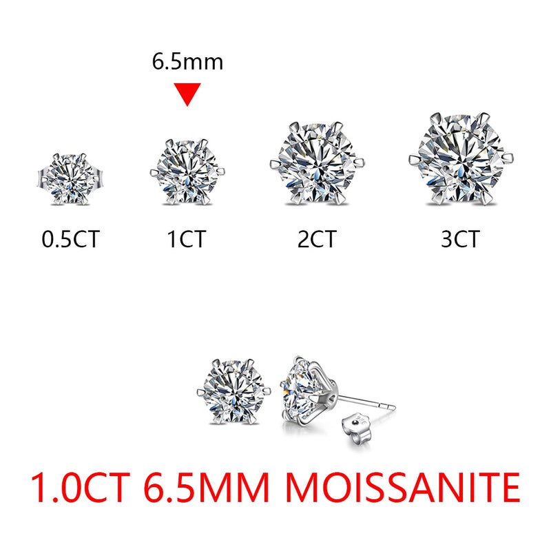 925 Sterling Silver 3.00 Carat Moissanite Stud Earrings for Women