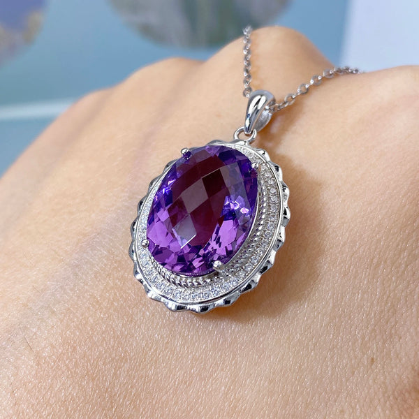 925 Sterling Silver Amethyst Necklace for Women