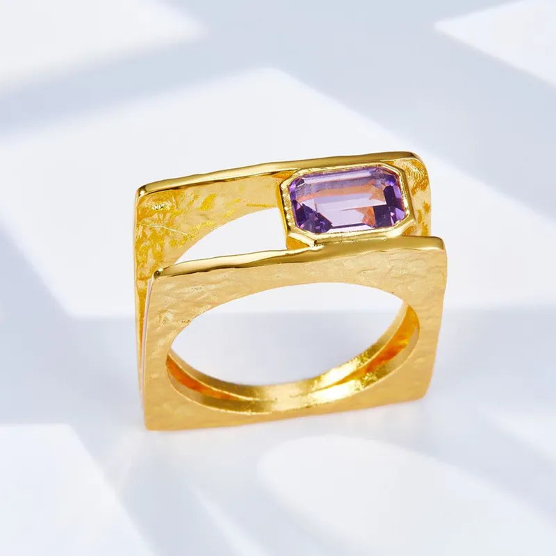 S925 Silver Gold Plated Amethyst Ring for Women