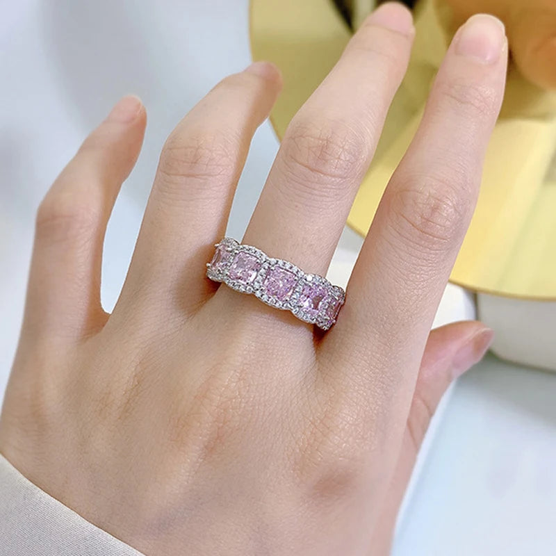 Sterling Silver Sparkling Square High-Carbon Diamond Rings for Women