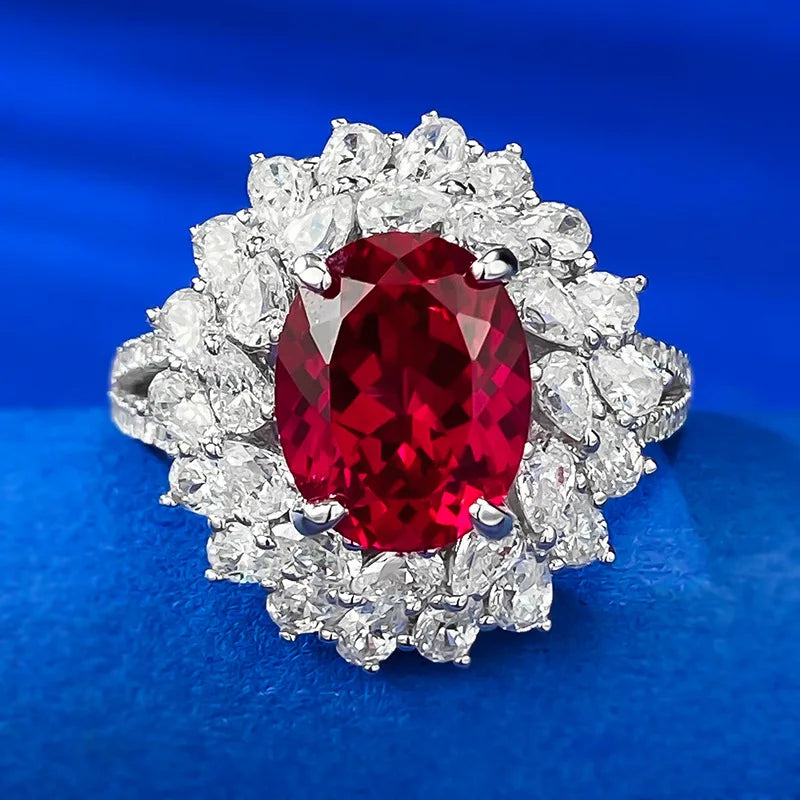 Sterling Silver Simulated Ruby & Diamond Ring for Women