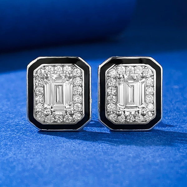 925 Sterling Silver Lab Sapphire Emerald Cut Earrings