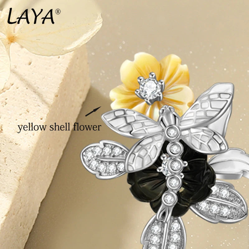 Sterling Silver Shell Flower Earrings with White Zircon for Women