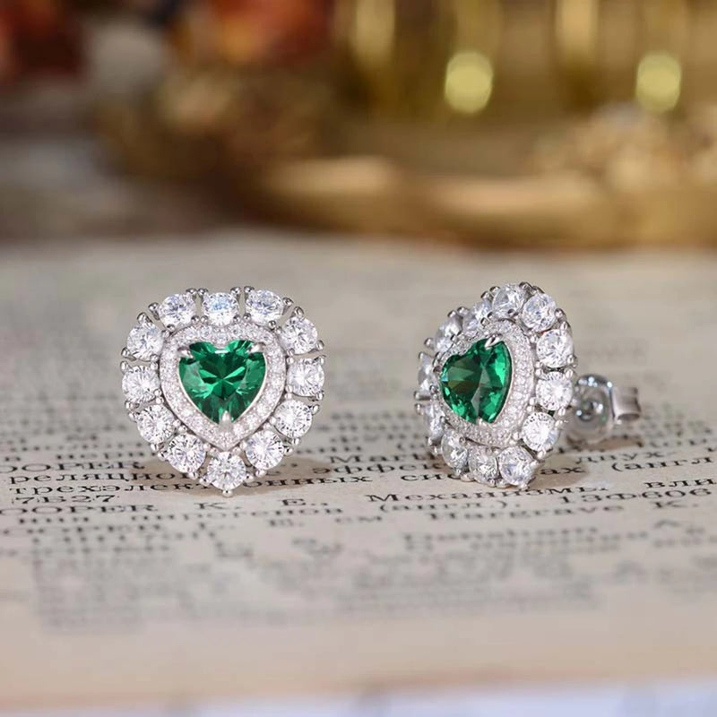 Sterling Silver Emerald Sapphire Diamond Stud Earrings for Women