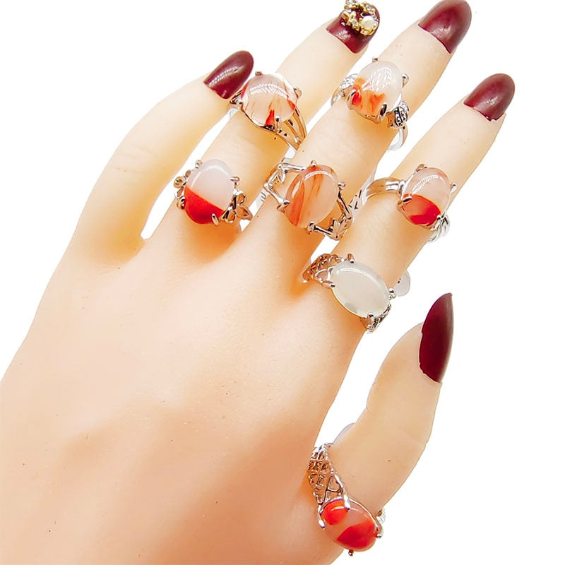 20pcs/Lot Wholesale Natural Stone Finger Rings For Women Personality Natural Veins Agate Jewelry Girls Alloy Party Wedding Gifts