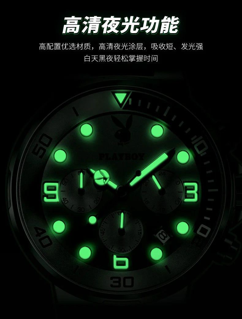 Stainless Steel Silicone Quartz Multifunction Watch for Men