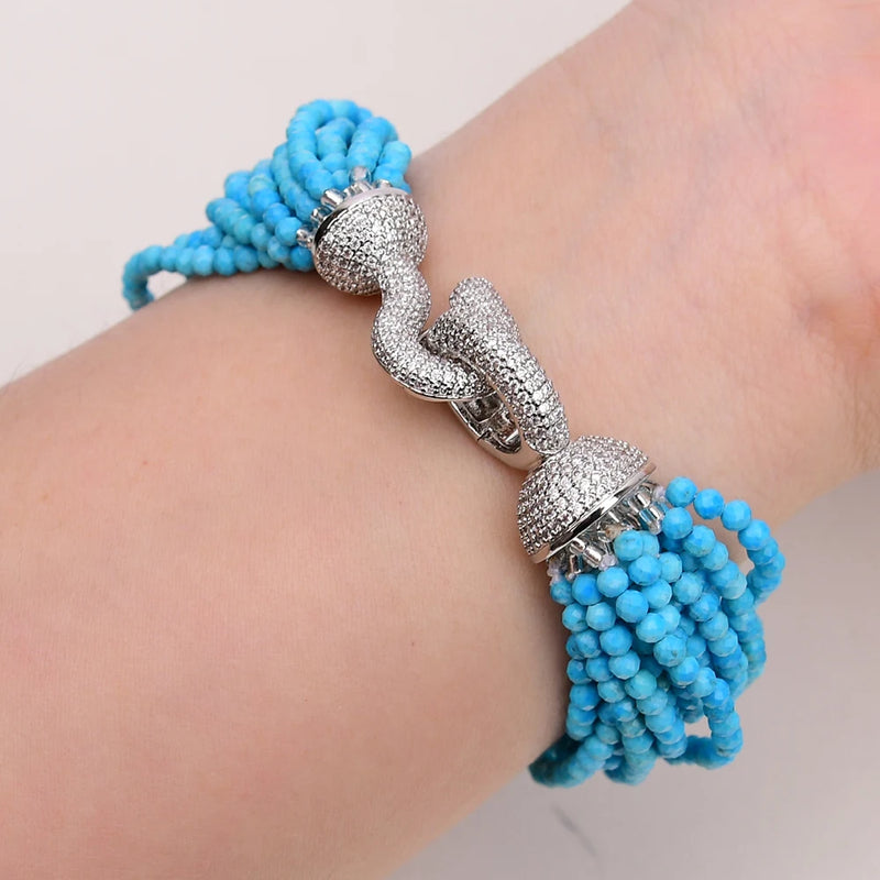 Turquoise Beads Bracelet, 8.5ctw, Multi-Strand for Women