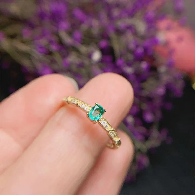 18K Yellow Gold & Sterling Silver Emerald Ring for Women