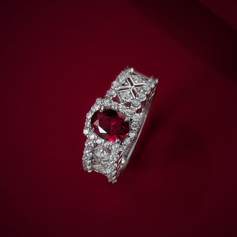 925 Sterling Silver 1.50 CTW Oval Cut Ruby and Diamond Ring for Women