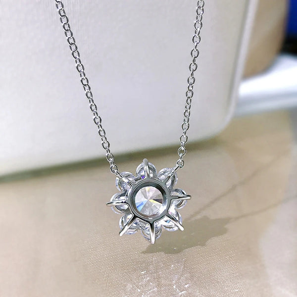 Wong Rain 925 Sterling Silver 8 MM Lab Sapphire High Carbon Diamonds Gemstone Wedding Flowers Pendant Necklace Fine Jewelry