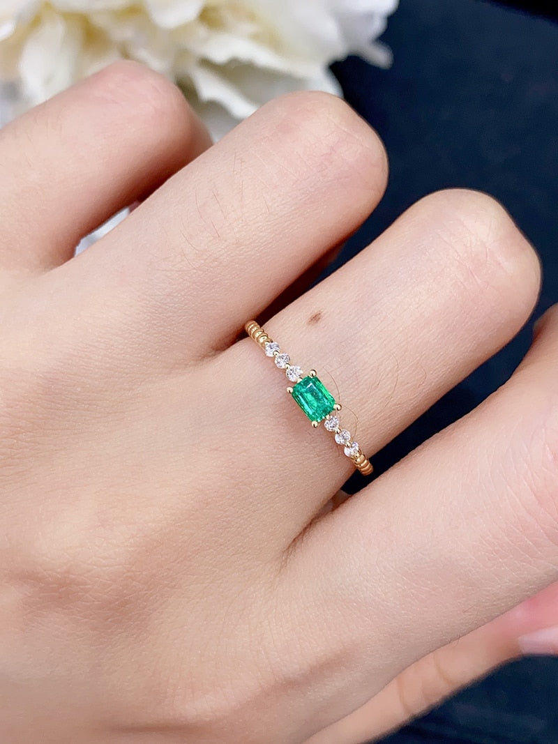 18K Yellow Gold Emerald Ring for Women