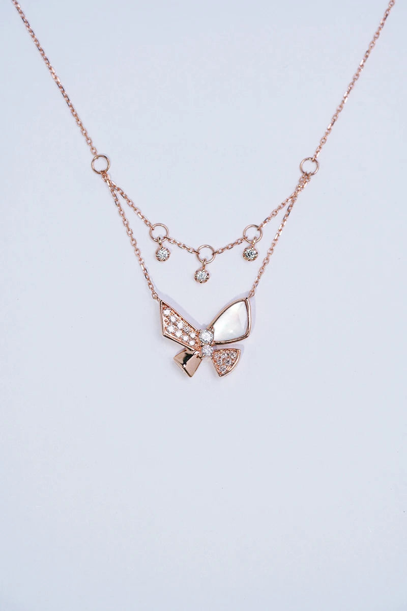 18K Rose Gold 0.30ct Natural Diamond Butterfly Pendant Necklace for Women