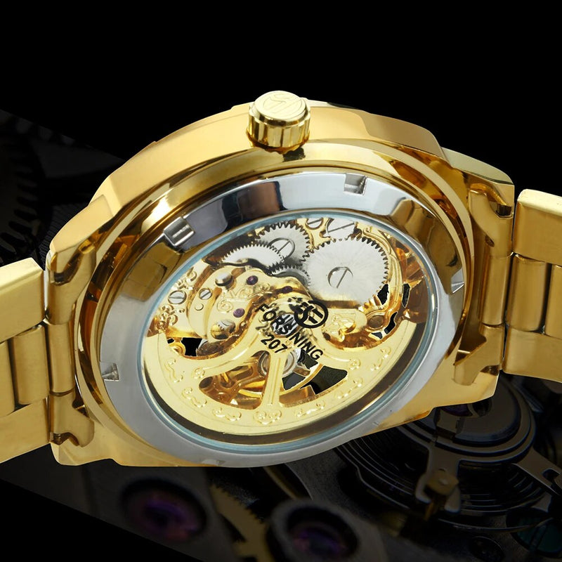 Stainless Steel Automatic Skeleton Mechanical Luminous Hands Watch for Men