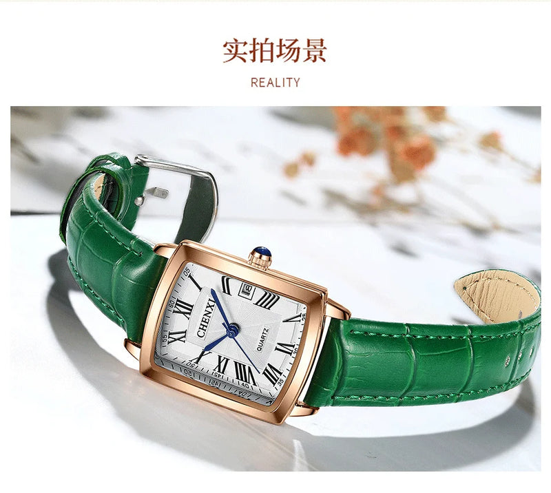 Leather Square Quartz Watch for Women