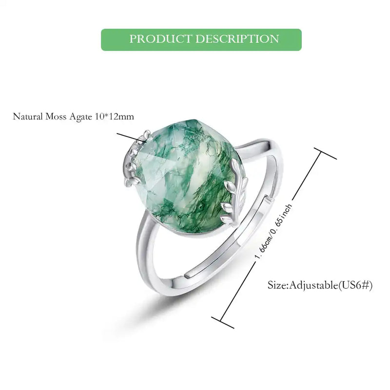 Sterling Silver Green Moss Agate Ring for Woman