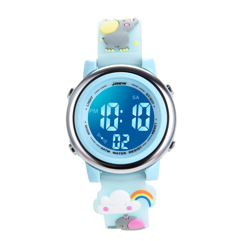 Stainless Steel Cartoon Sports Watch with Alarm and LED Display for Kids