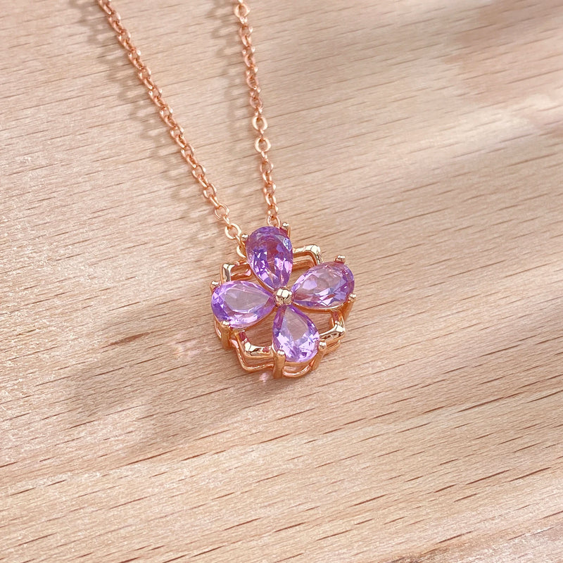 18k Rose Gold Plated Amethyst Geometric Flower Pendant Necklace for Women