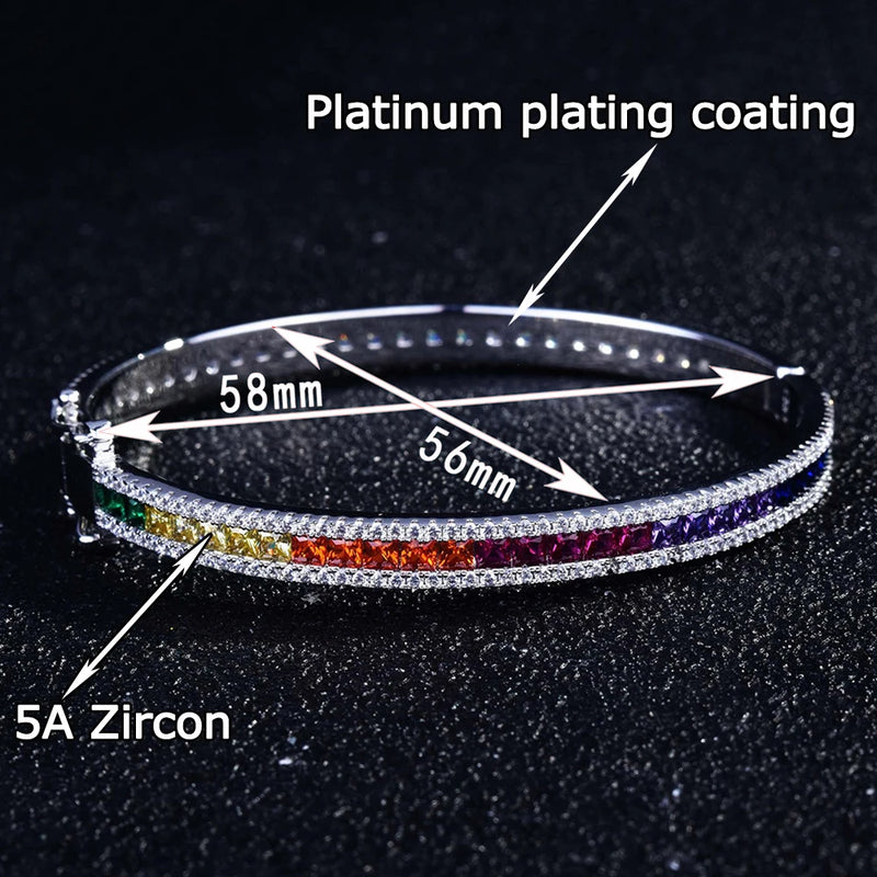 Platinum Plating Rainbow Zircon Square Bangle for Women