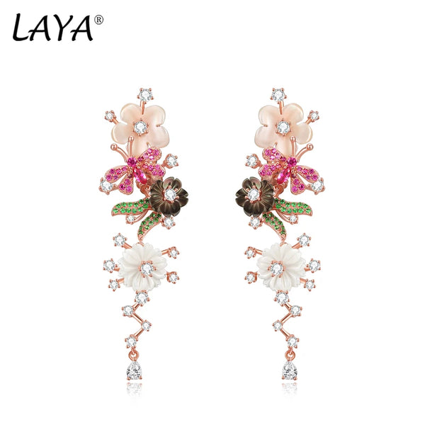 925 Sterling Silver Shell Flower Earrings with White Zircon for Women