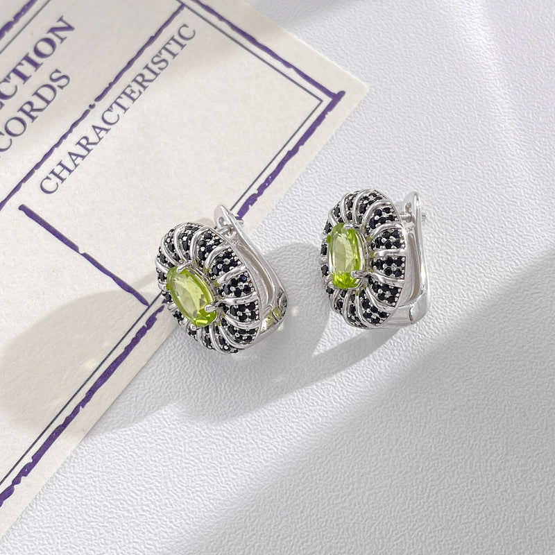 Sterling Silver 0.50 Ctw Natural Garnet Amethyst Peridot Citrine Topaz Black CZ Stud Earrings for Women