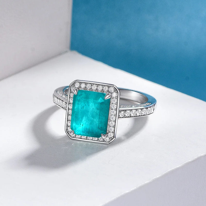 Sterling Silver Synthetic Paraiba 3.16ctw Ringfor women.