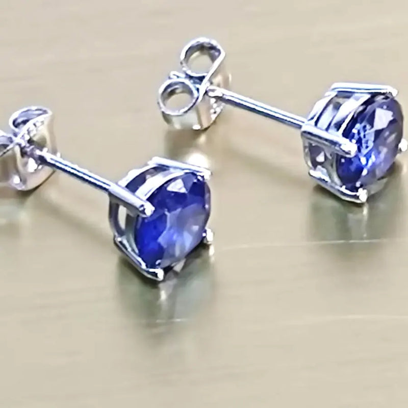 925 Sterling Silver Tanzanite Blue Zircon Stud Earrings for Women