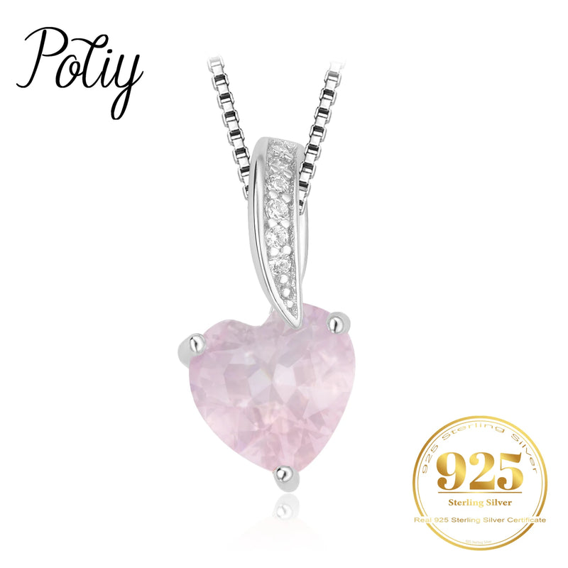 925 Sterling Silver Rose Quartz Heart Pendant for Women