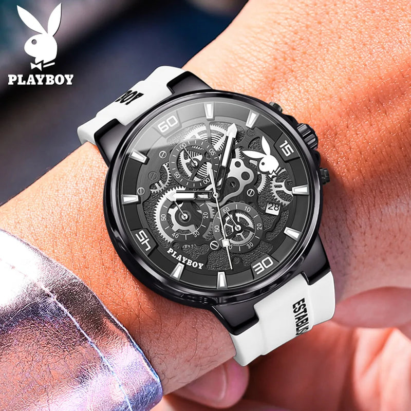 Stainless Steel Silicone Strap Quartz Sports Watch for Men