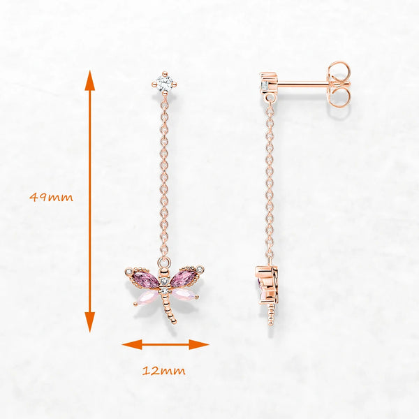 925 Sterling Silver Dragonfly with Stones Rose Gold Drop Earrings for Women