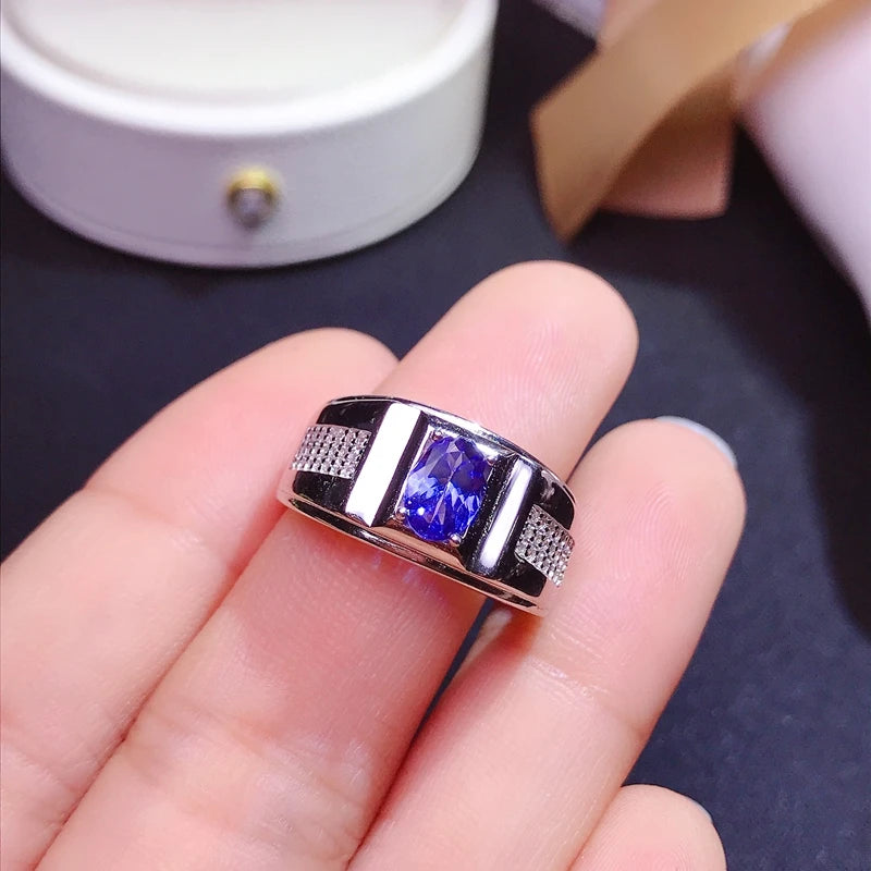 925 Silver 1ct Natural Tanzanite Ring for Men, Can be Used as a Couple Ring