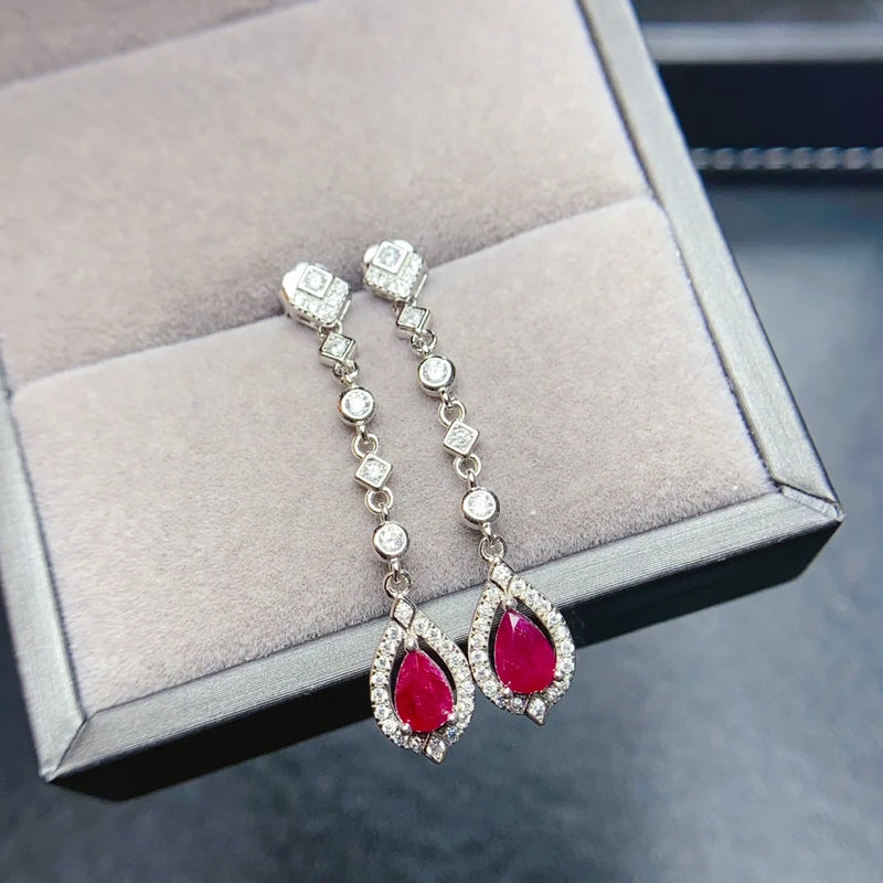 Sterling Silver Natural Ruby Earrings for Women