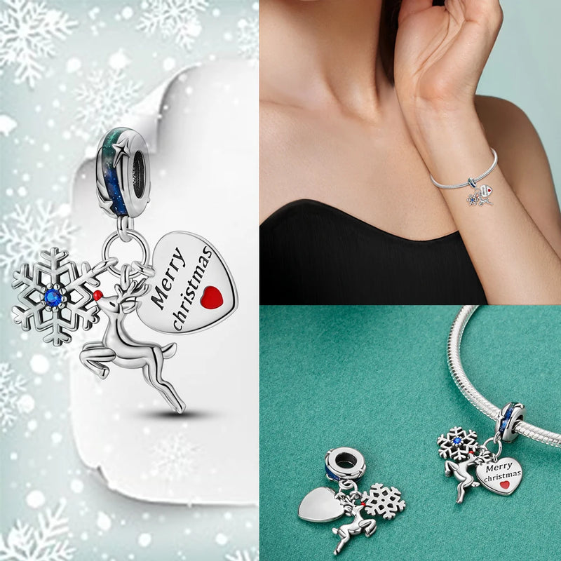 Sterling Silver Snowman, Christmas Tree, and Elk Charms Pendants for Jewelry Making for Women