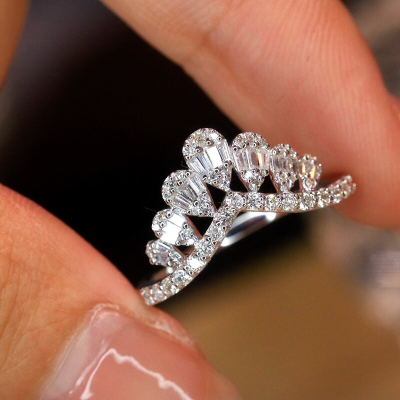 18K White Gold Natural Diamond Crown Ring for Women