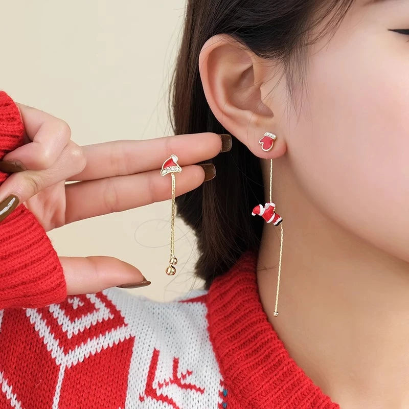 Silver Asymmetric Snowflake Christmas Boot Hat Drop Earrings for Women