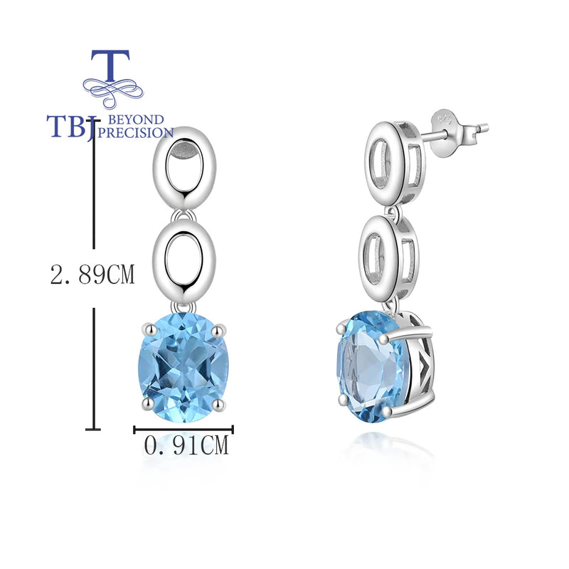 S925 Silver Sky Blue Topaz Ring and Earring Jewelry Set for Women.