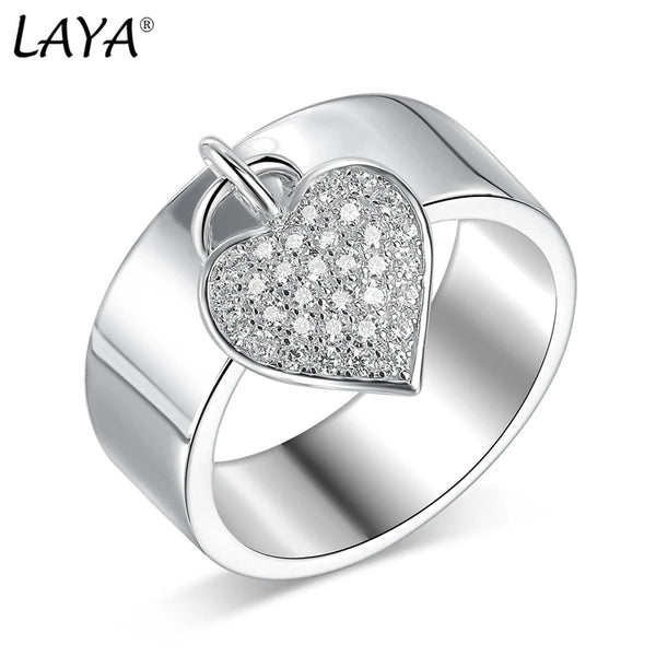 925 Sterling Silver Heart Zircon Dangle Ring for Women