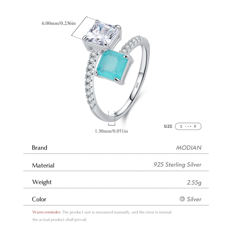 Sterling Silver Square Lab Paraiba Tourmaline CZ Ring For Women