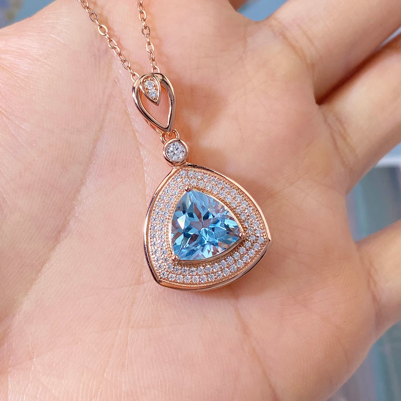 Rose Gold Plated Sterling Silver Triangle Topaz Pendant Necklace for Women