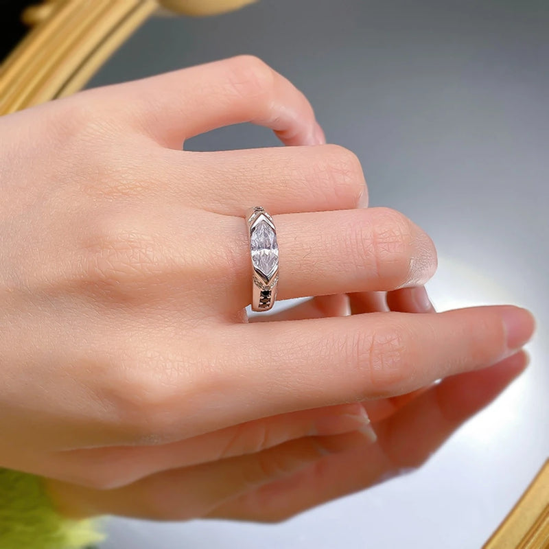 925 Sterling Silver Marquise Cut Lab Sapphire Ring for Women