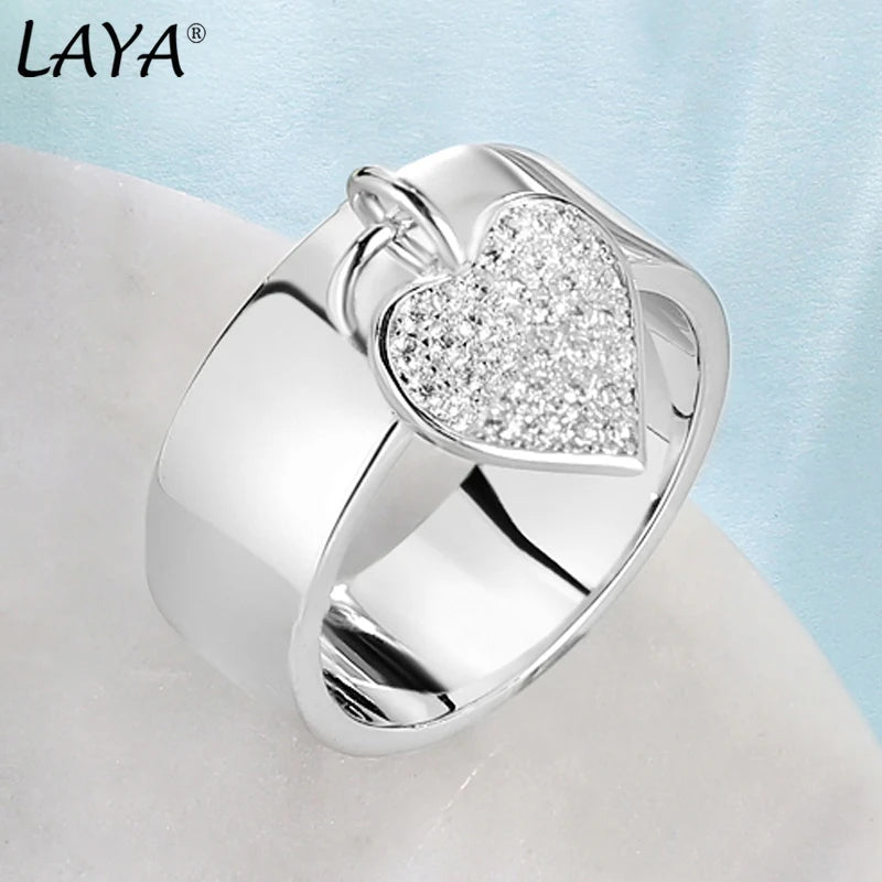 925 Sterling Silver Heart Zircon Dangle Ring for Women