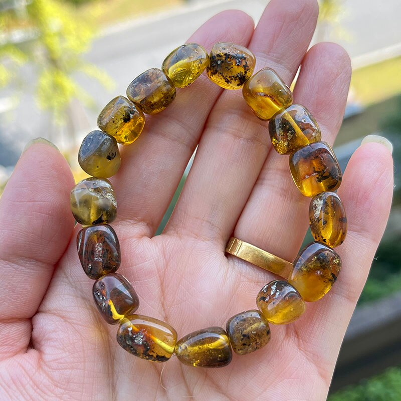 Sterling Silver Natural Amber Bracelet for Unisex