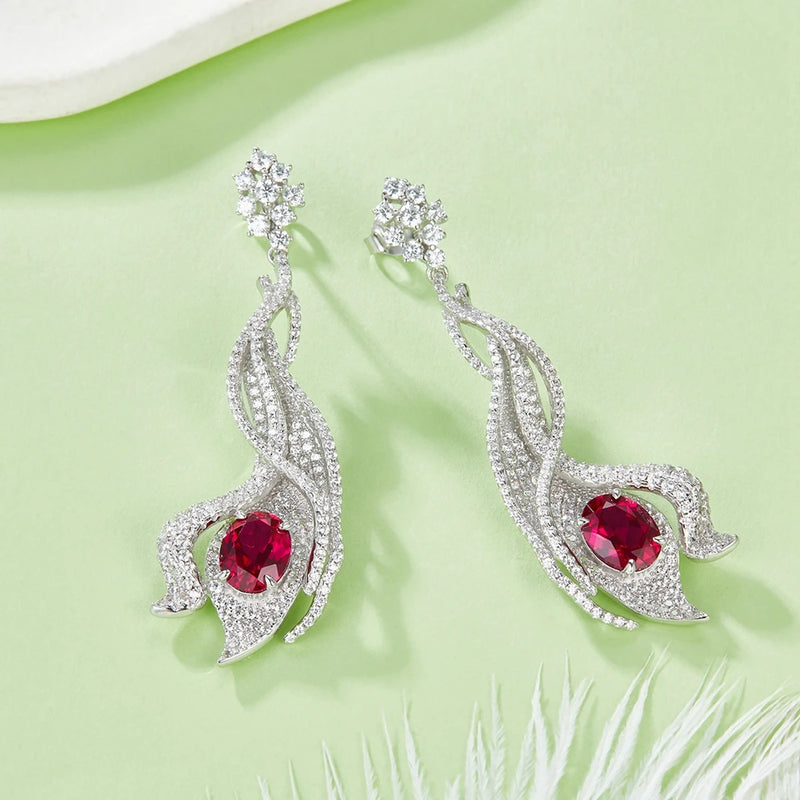 Sterling Silver 5CT Sapphire Ruby Emerald Diamond Drop Earrings for Women