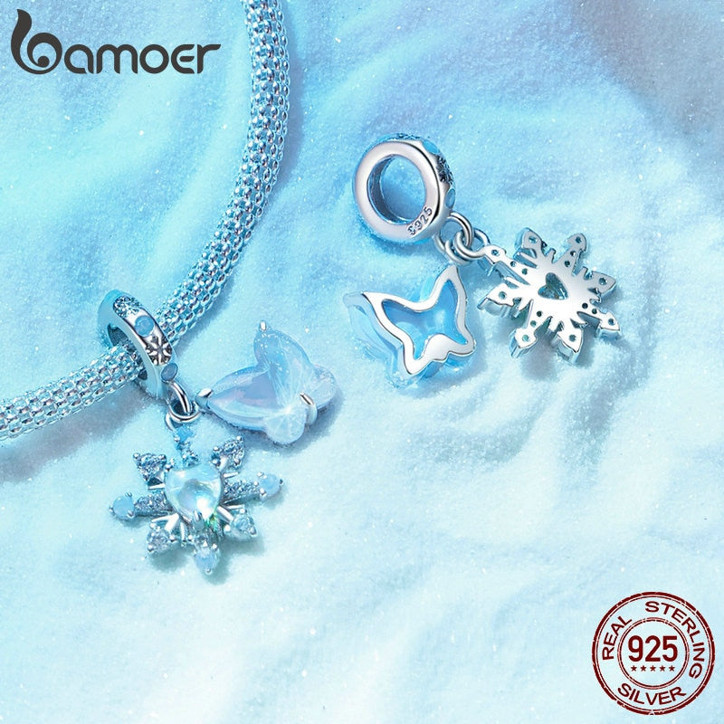 Sterling Silver Snowflake Pendant Charm, Ice Rainbow Beads for Women