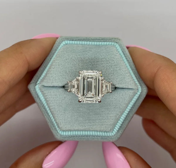 14K White Gold 5 Carat Lab Grown Emerald Cut Diamond Engagement Ring for Her